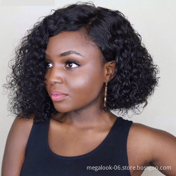 Virgin Aligned Cuticle Brazilian Human Hair Short Wavy Curly Bob Lace Front Frontal Wig